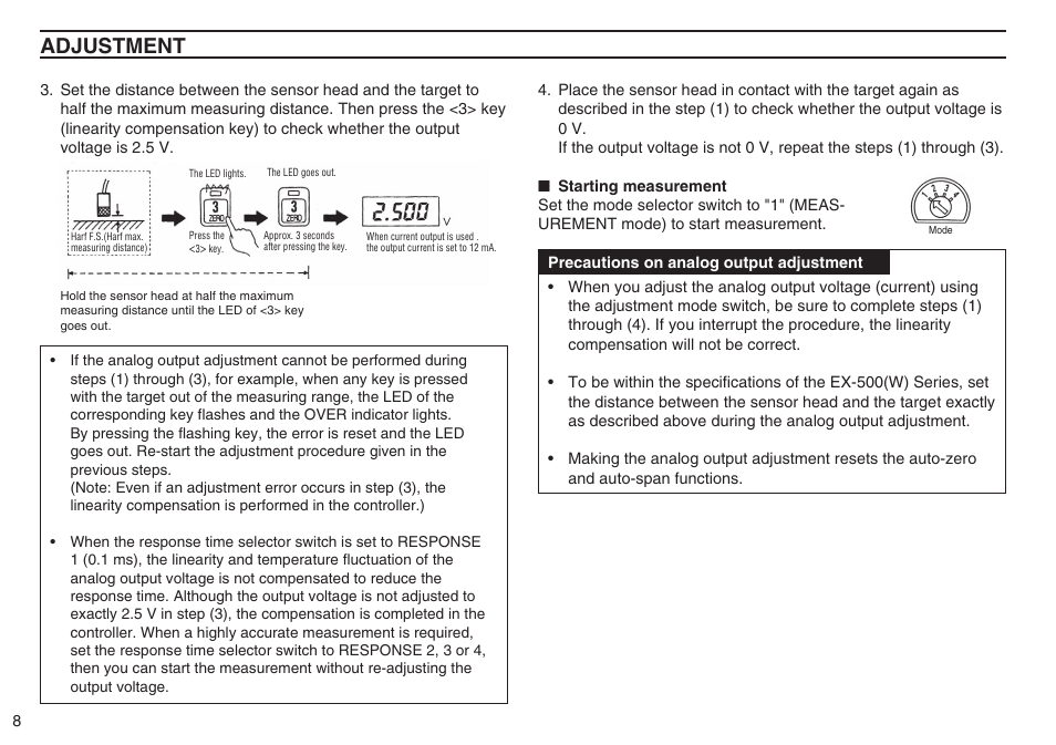 Adjustment | KEYENCE EX-500(W) Series User Manual | Page 8 / 16