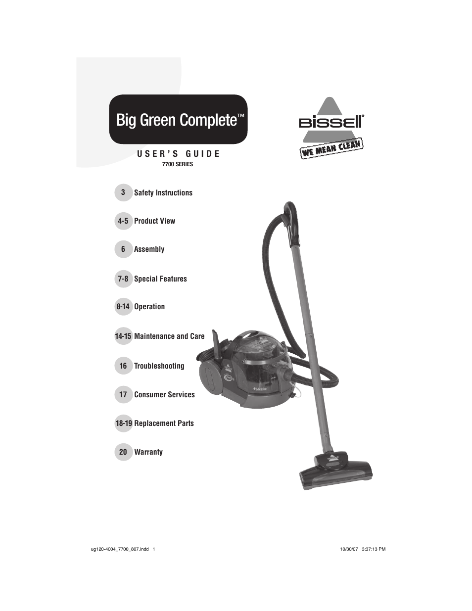 Bissell 7700 User Manual | 20 pages