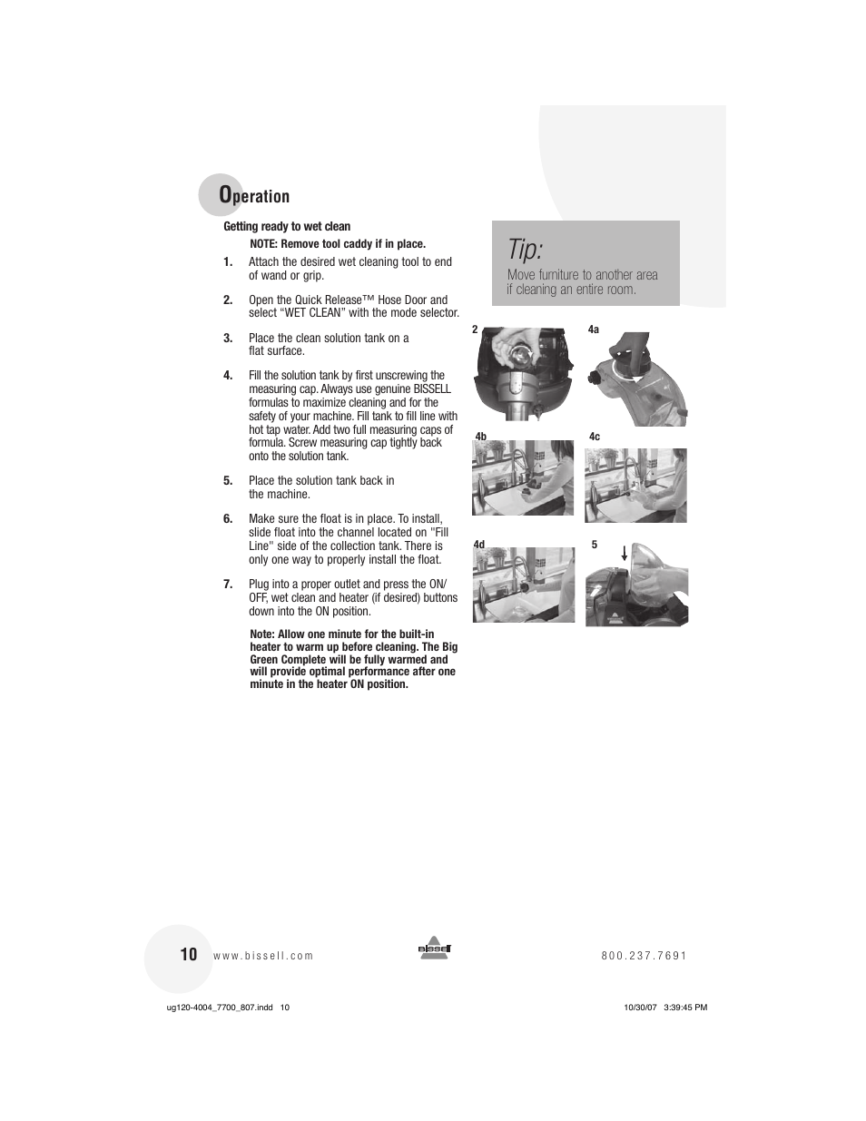 Peration | Bissell 7700 User Manual | Page 10 / 20