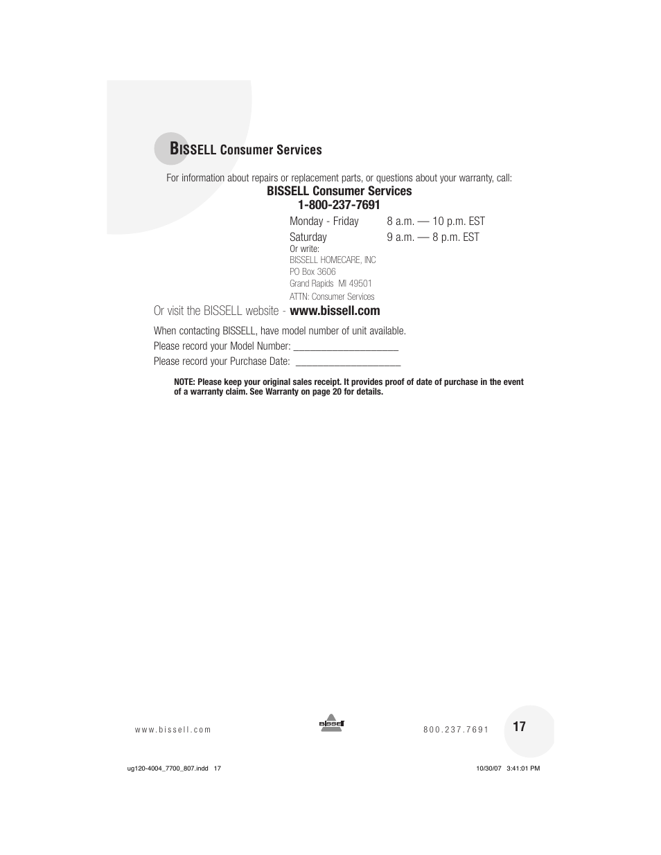 Bissell 7700 User Manual | Page 17 / 20