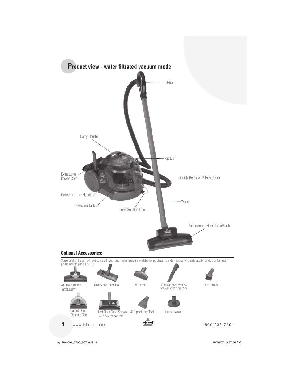 Roduct view - water fi ltrated vacuum mode | Bissell 7700 User Manual | Page 4 / 20
