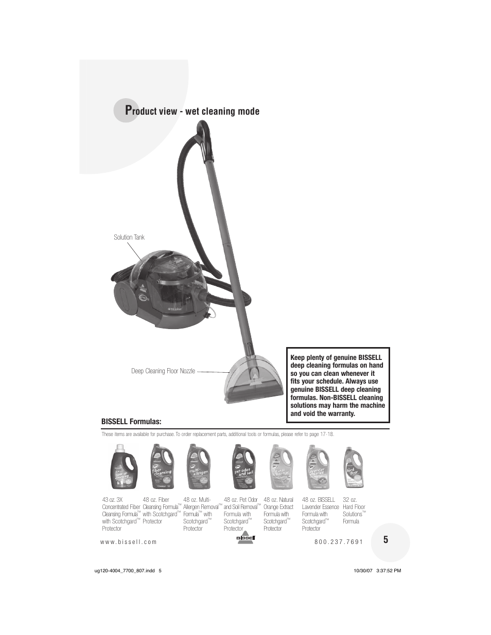 Roduct view - wet cleaning mode | Bissell 7700 User Manual | Page 5 / 20
