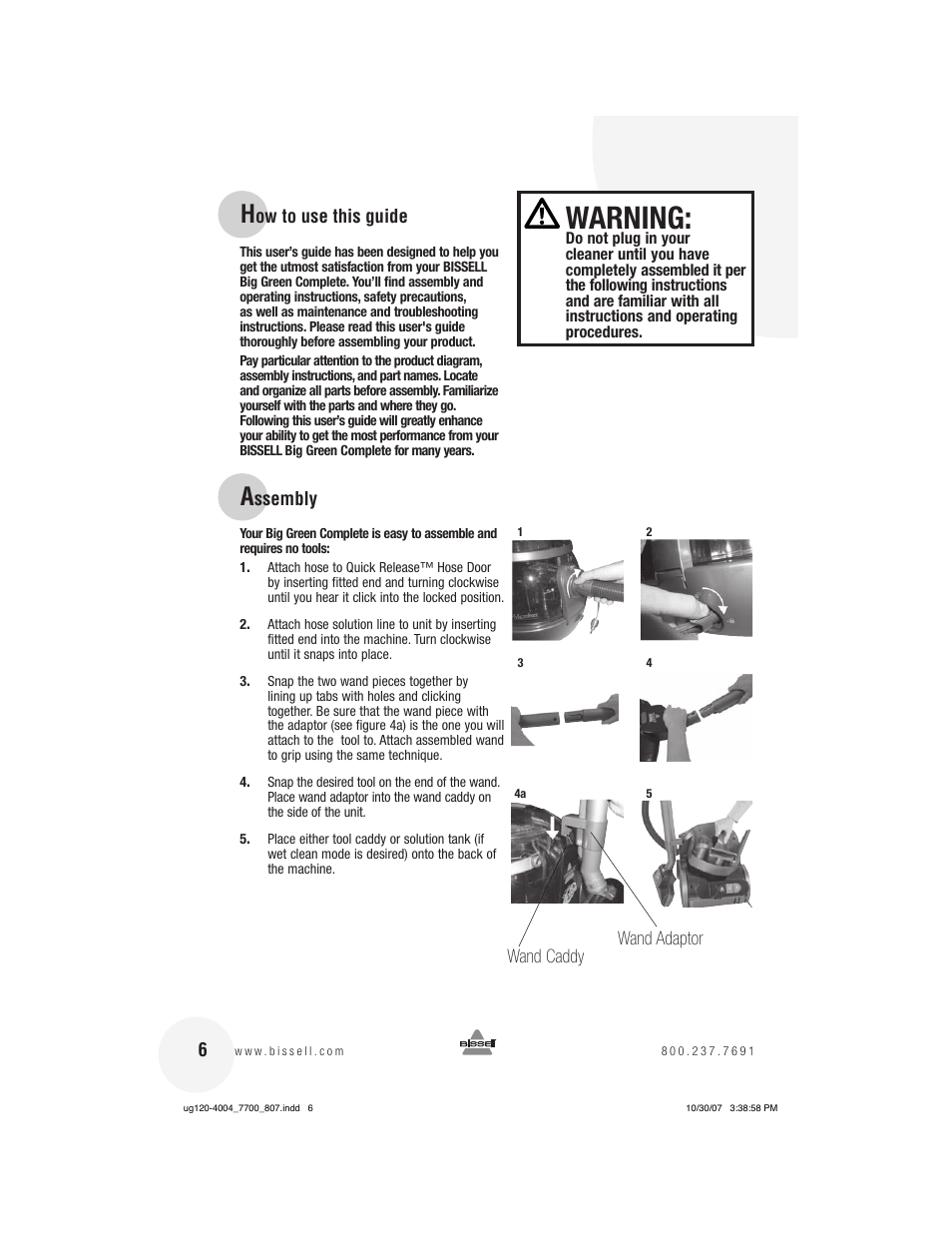 Warning | Bissell 7700 User Manual | Page 6 / 20