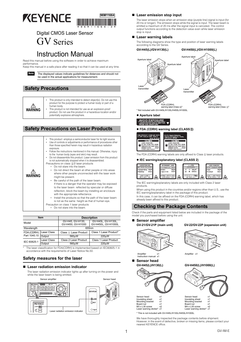 KEYENCE GV Series User Manual | 10 pages