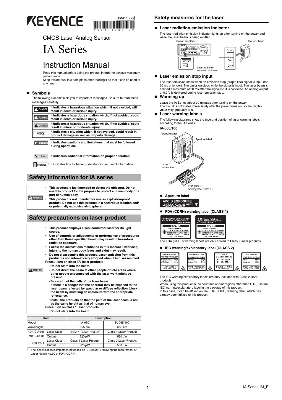 KEYENCE IA Series User Manual | 8 pages