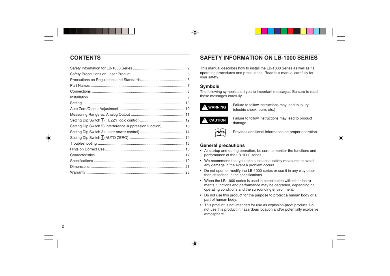 KEYENCE LB-1000(W) User Manual | Page 2 / 24