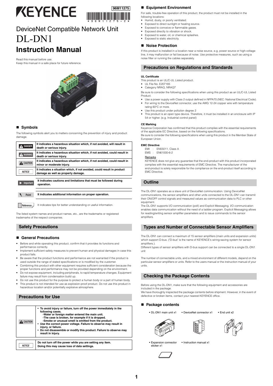 KEYENCE DL-DN1 User Manual | 4 pages