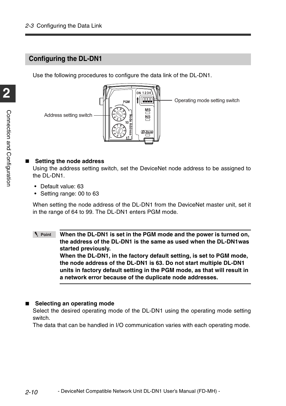 Configuring the dl-dn1, Configuring the dl-dn1 -10 | KEYENCE DL-DN1 User Manual | Page 26 / 72