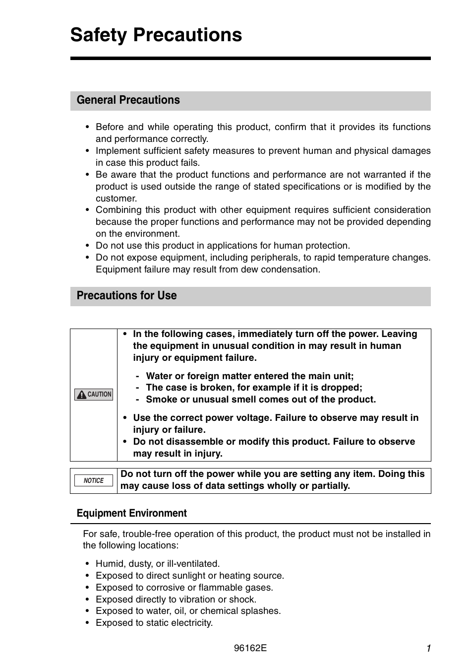 Safety precautions, General precautions, Precautions for use | KEYENCE DL-DN1 User Manual | Page 3 / 72