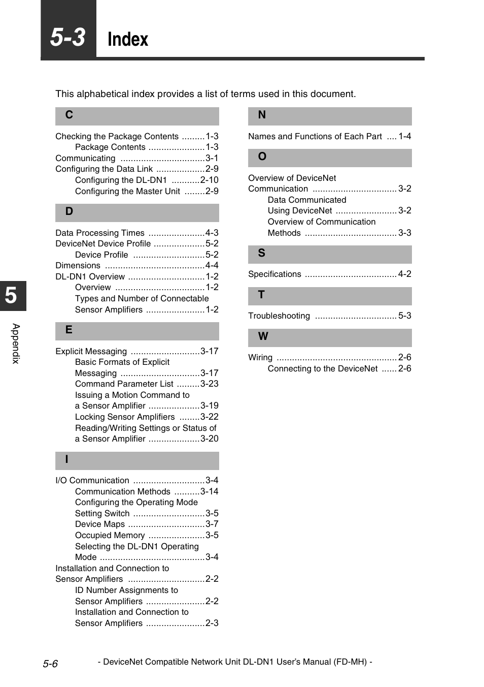 3 index, Index -6, Index | KEYENCE DL-DN1 User Manual | Page 68 / 72
