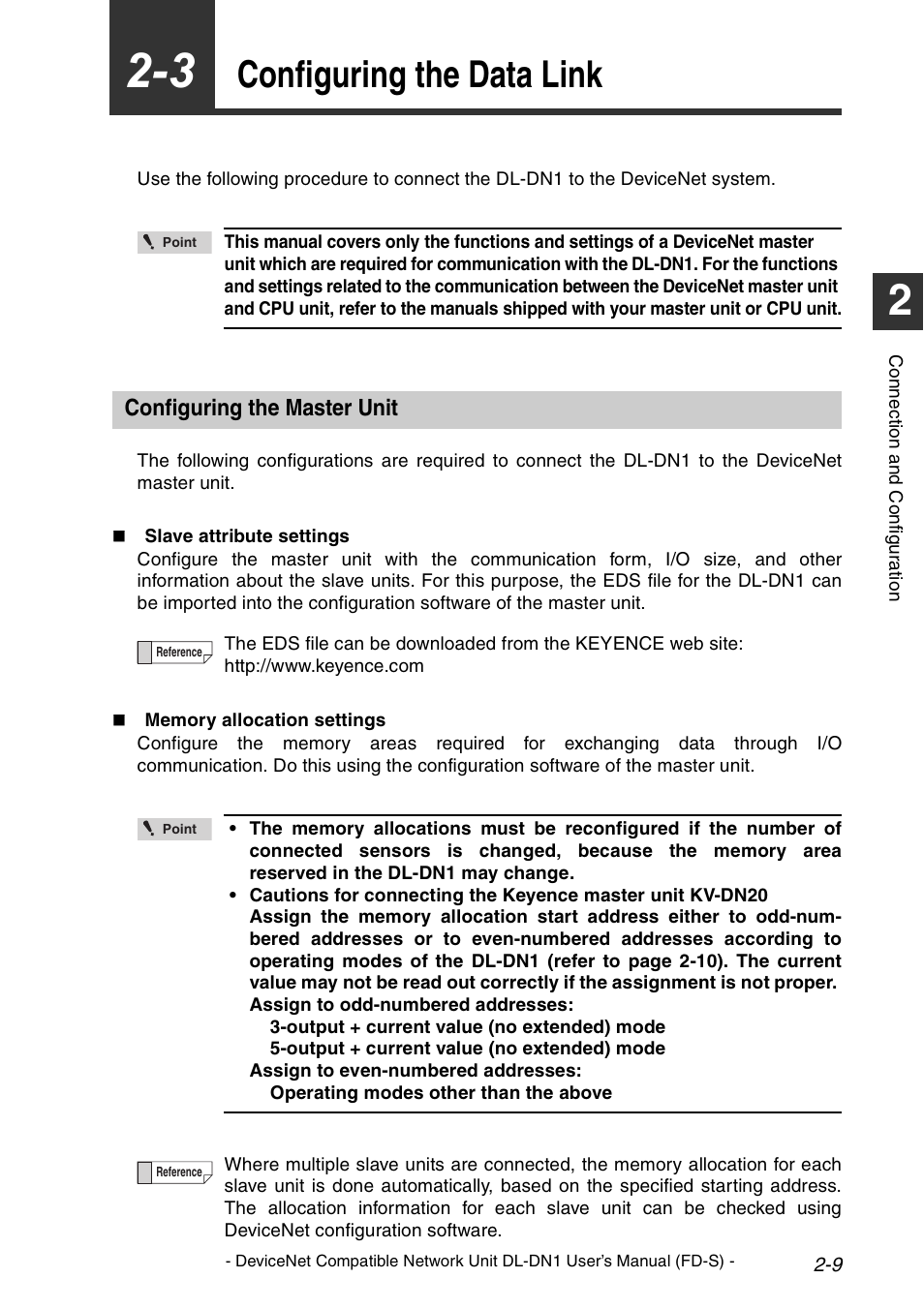 3 configuring the data link, Configuring the master unit, Configuring the data link -9 | Configuring the master unit -9, Configuring the data link | KEYENCE DL-DN1 User Manual | Page 25 / 74