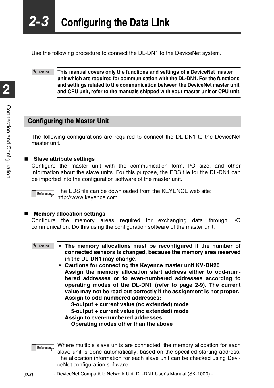 Configuring the data link, Configuring the master unit, Configuring the data link -8 | Configuring the master unit -8 | KEYENCE DL-DN1 User Manual | Page 24 / 76