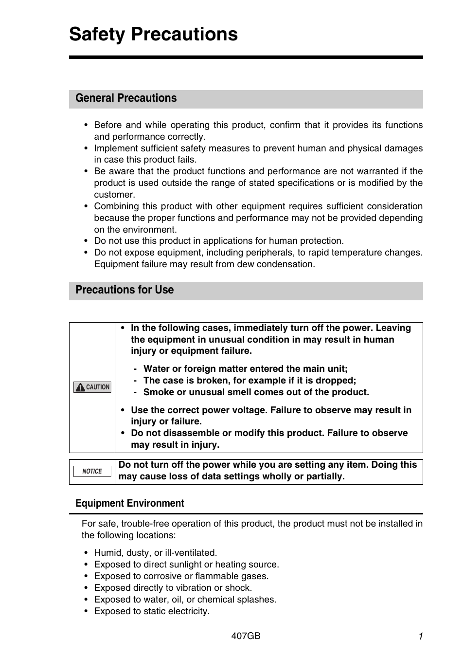 Safety precautions, General precautions, Precautions for use | KEYENCE DL-DN1 User Manual | Page 3 / 76