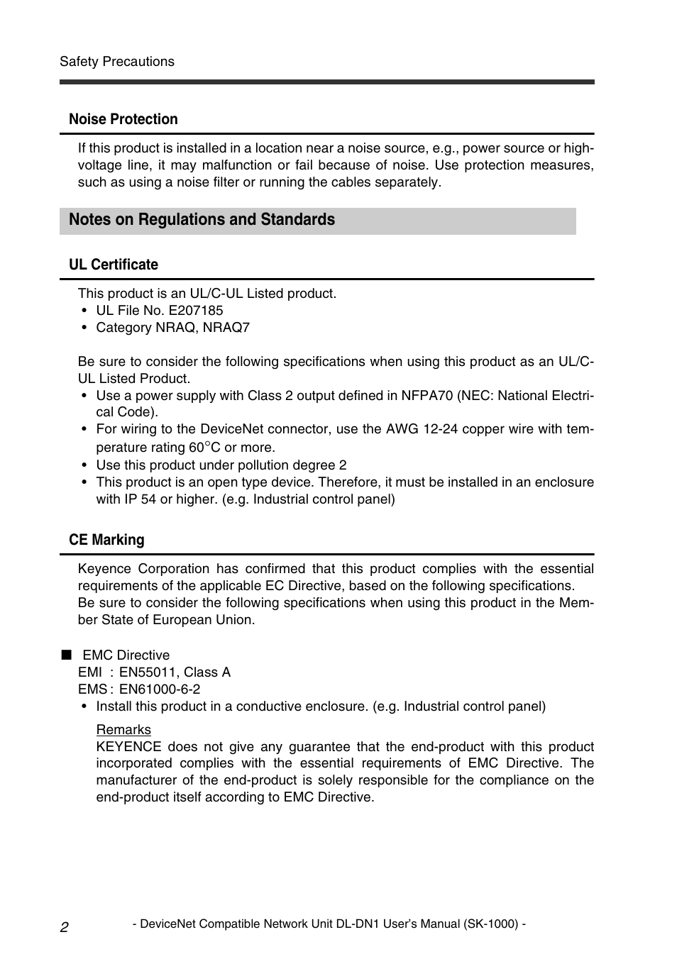 Notes on regulations and standards | KEYENCE DL-DN1 User Manual | Page 4 / 76