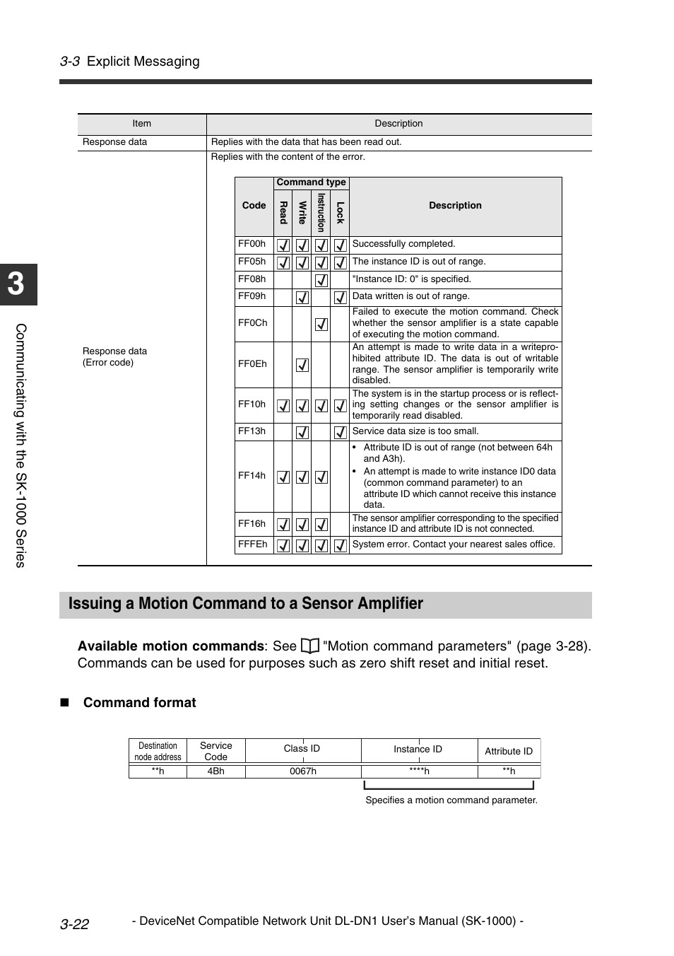 Issuing a motion command to a sensor amplifier, Issuing a motion command to a sensor amplifier -22, 3 explicit messaging | KEYENCE DL-DN1 User Manual | Page 48 / 76