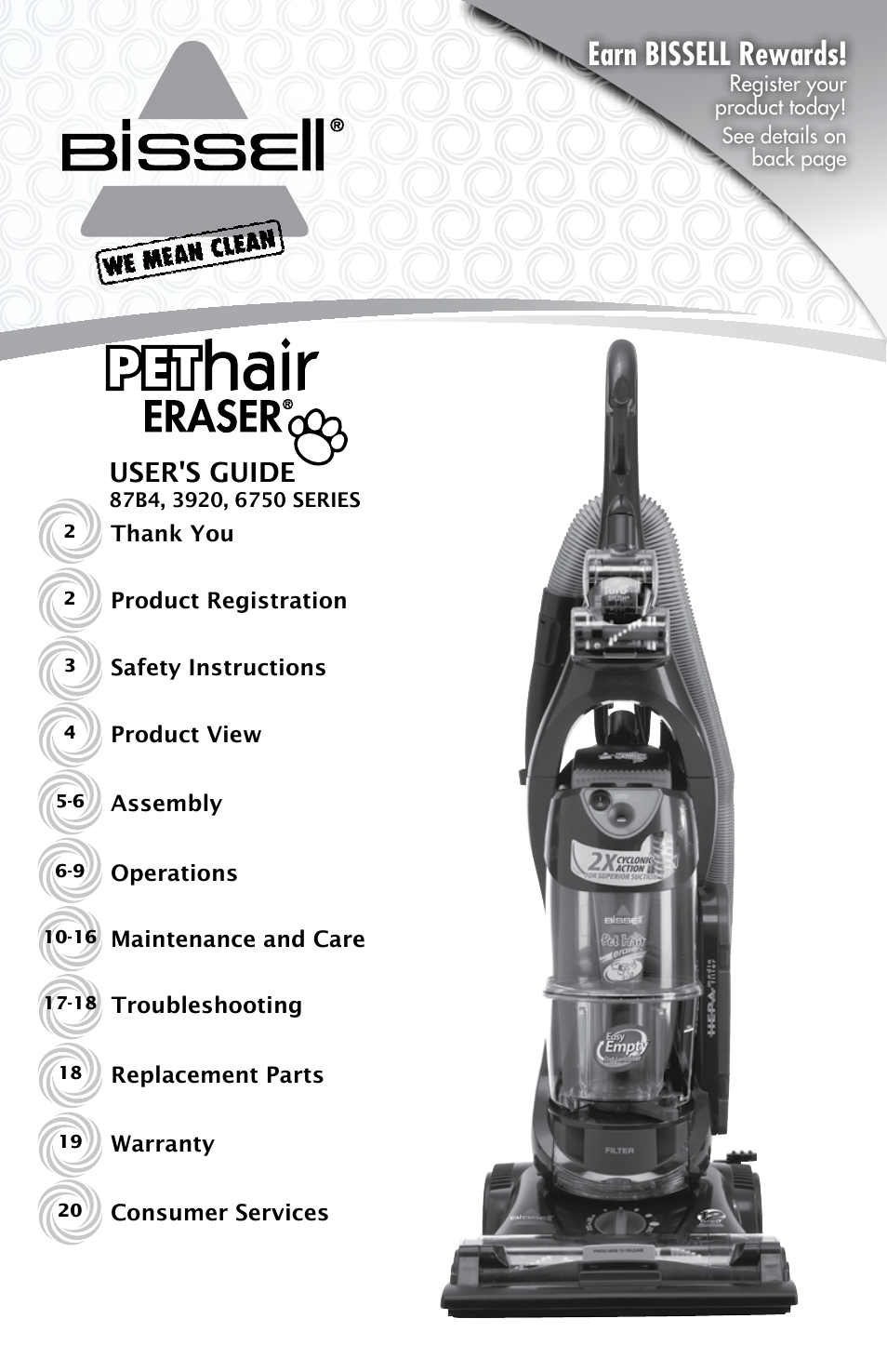 Bissell PET HAIR ERASER 3920 User Manual | 20 pages