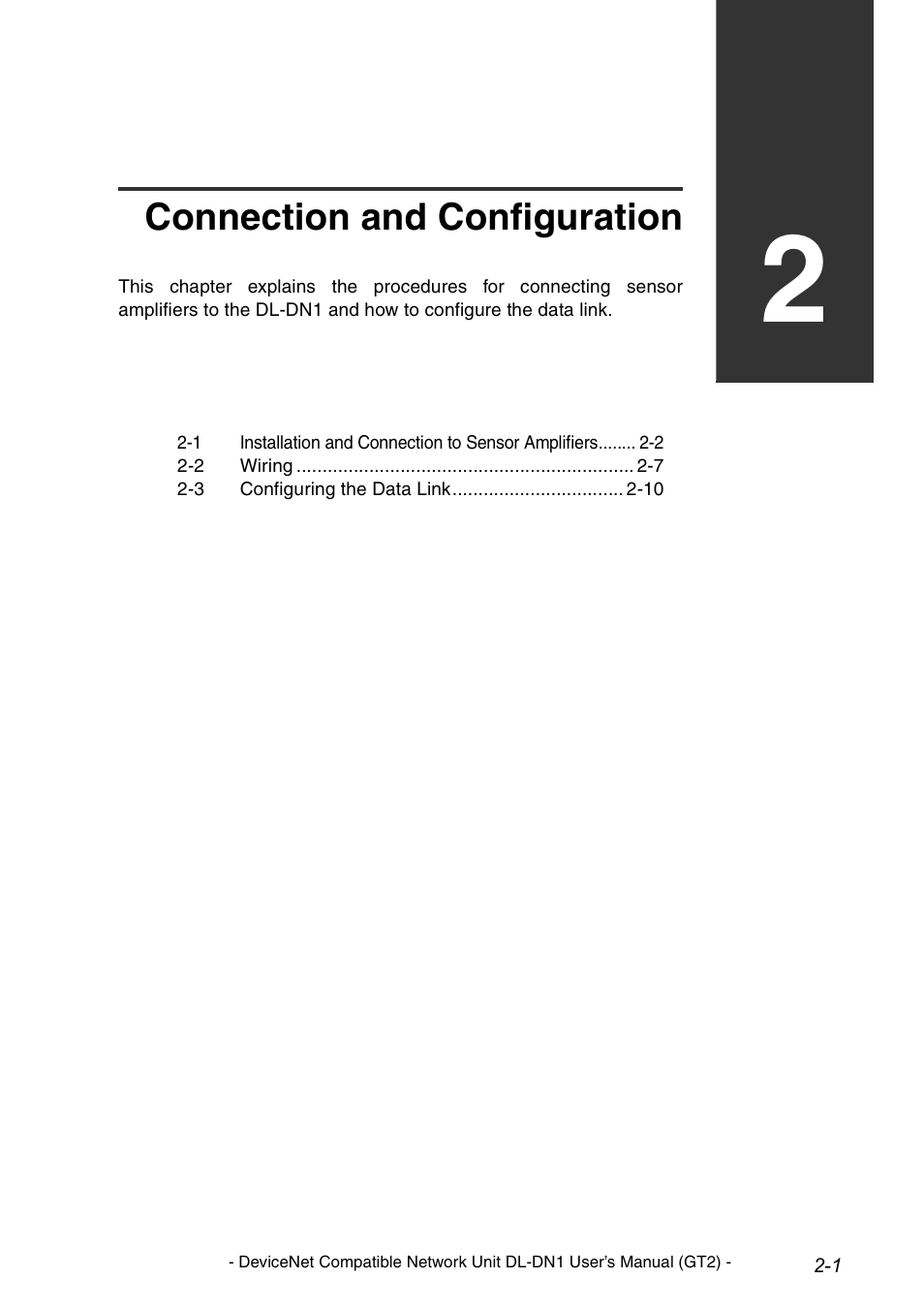 Chapter 2 connection and configuration, Connection and configuration | KEYENCE DL-DN1 User Manual | Page 19 / 82