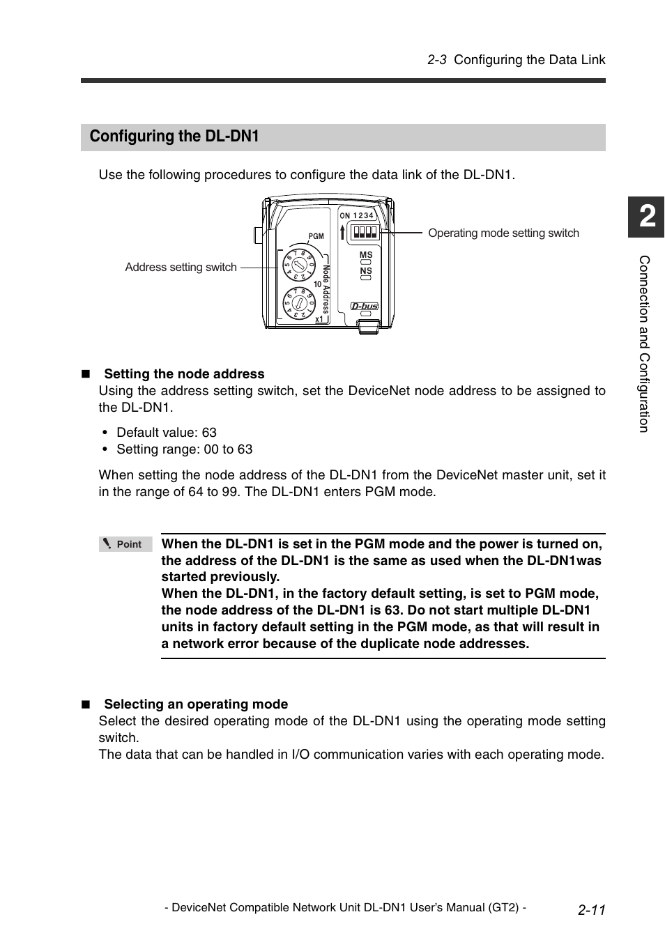 Configuring the dl-dn1, Configuring the dl-dn1 -11 | KEYENCE DL-DN1 User Manual | Page 29 / 82