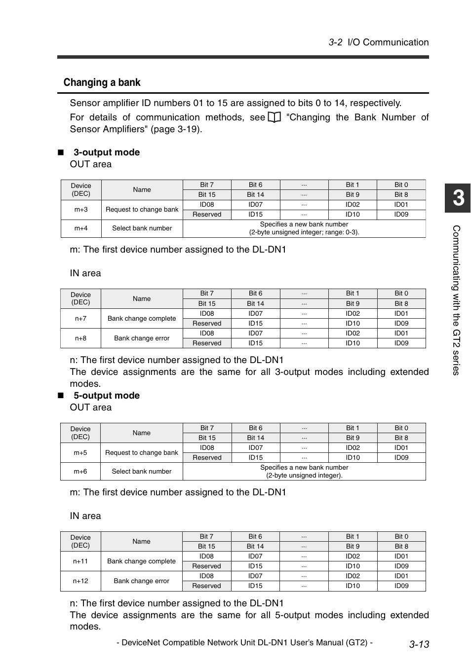 Changing a bank, 2 i/o communication, Co mm u ni c a ting w ith t he g t 2 s er ie s | KEYENCE DL-DN1 User Manual | Page 43 / 82