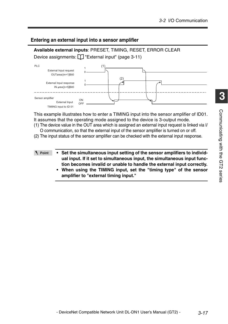 Entering an external input into a sensor amplifier | KEYENCE DL-DN1 User Manual | Page 47 / 82