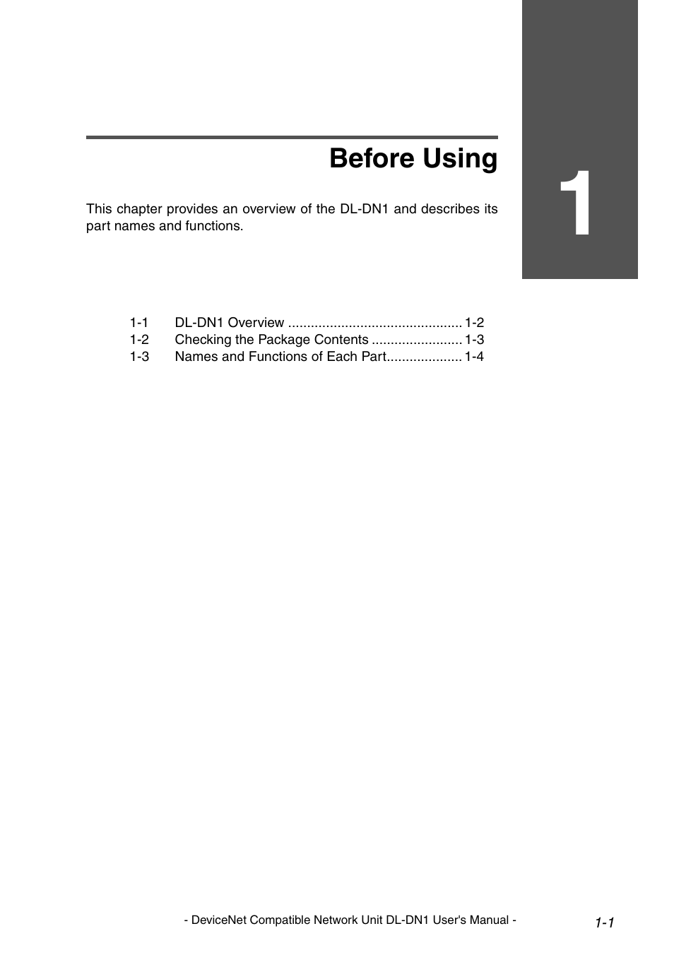 1 before using, Chapter 1 before using, Before using | KEYENCE DL-DN1 User Manual | Page 11 / 84