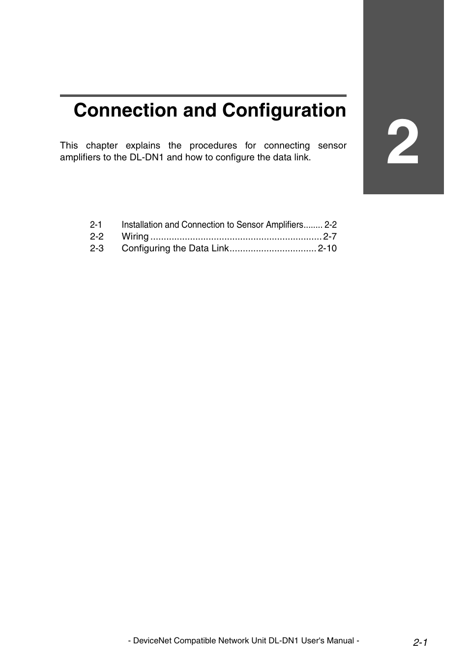2 connection and configuration, Chapter 2 connection and configuration, Connection and configuration | KEYENCE DL-DN1 User Manual | Page 17 / 84