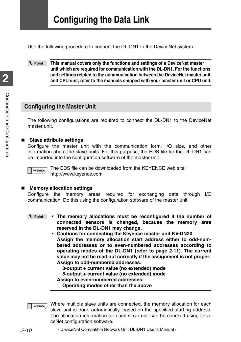 3 configuring the data link, Configuring the master unit, Configuring the data link -10 | Configuring the master unit -10, Configuring the data link | KEYENCE DL-DN1 User Manual | Page 26 / 84