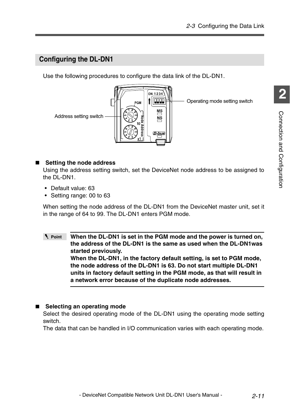 Configuring the dl-dn1, Configuring the dl-dn1 -11 | KEYENCE DL-DN1 User Manual | Page 27 / 84
