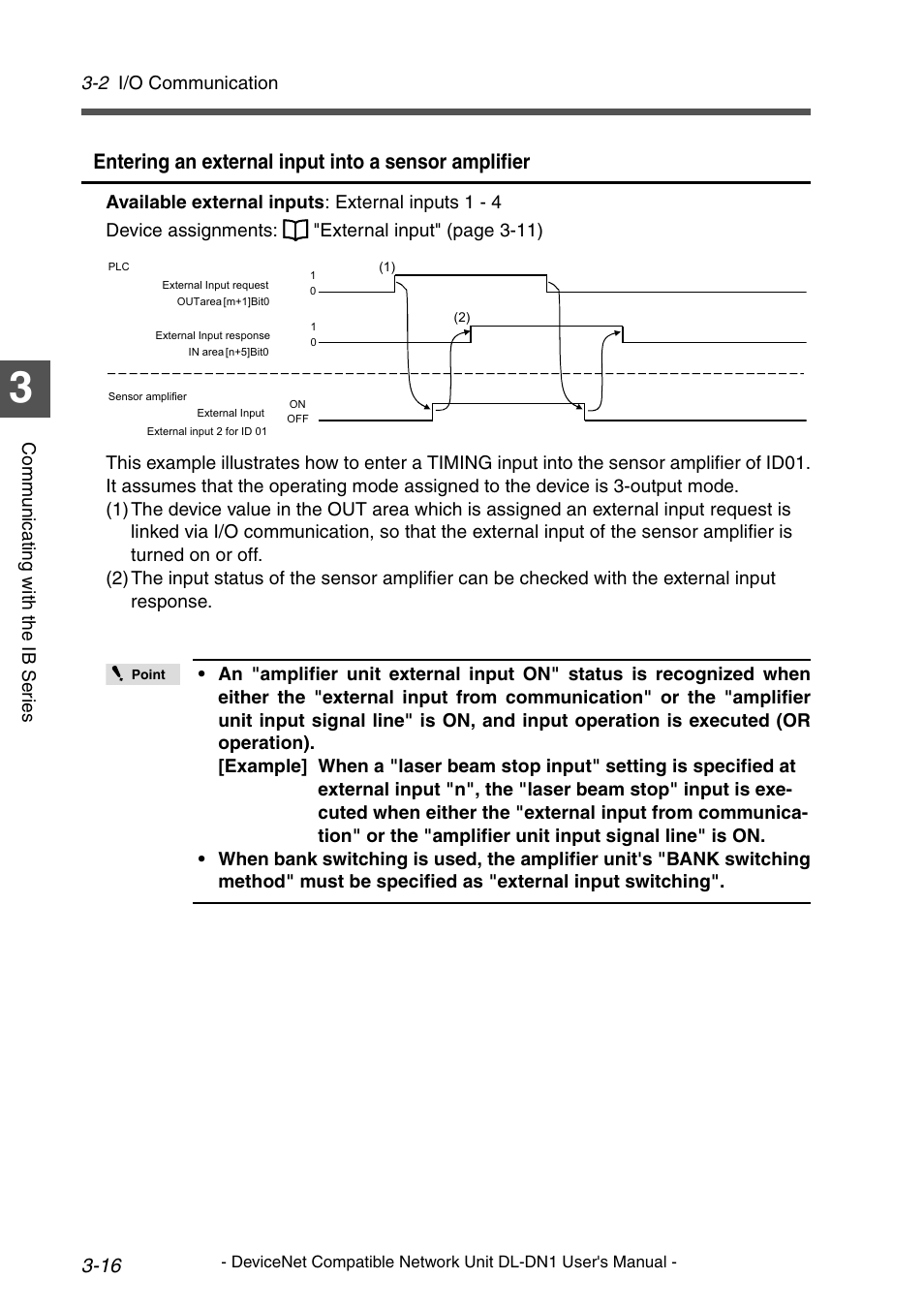 Entering an external input into a sensor amplifier | KEYENCE DL-DN1 User Manual | Page 44 / 84