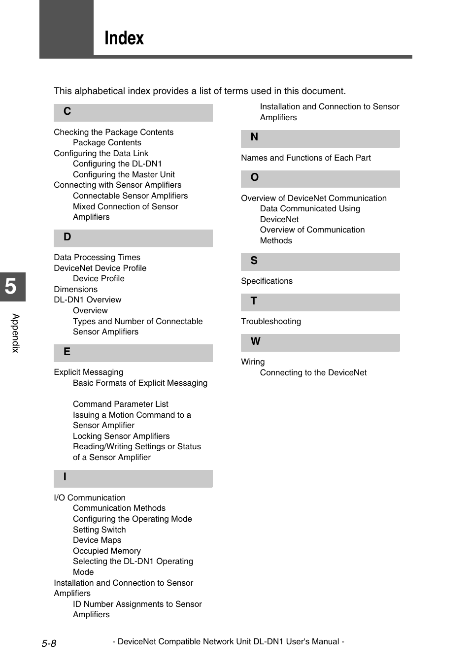 4 index, Index -8, Index | KEYENCE DL-DN1 User Manual | Page 80 / 84