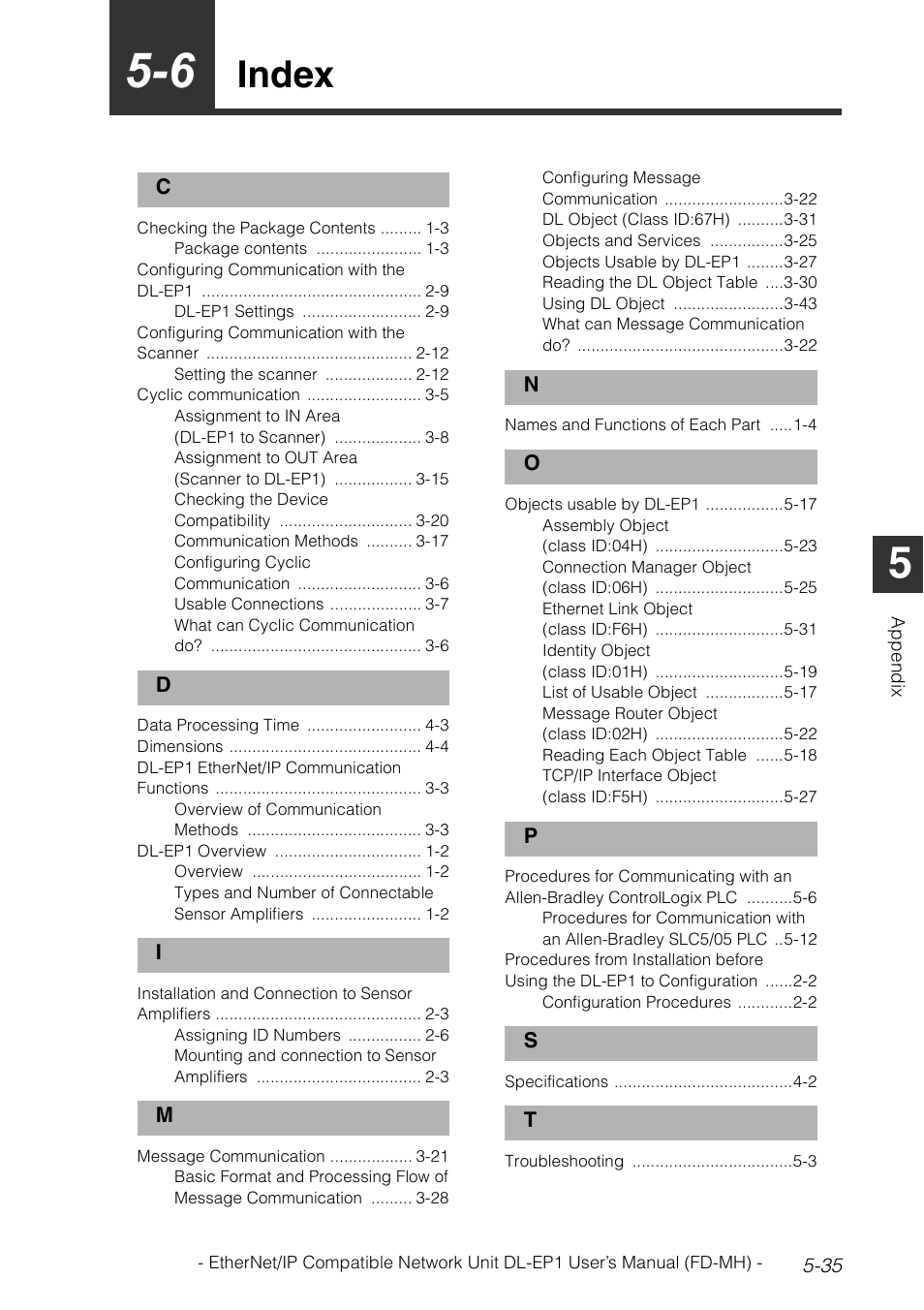 6 index, Index -35, Index | KEYENCE DL-EP1 User Manual | Page 115 / 120