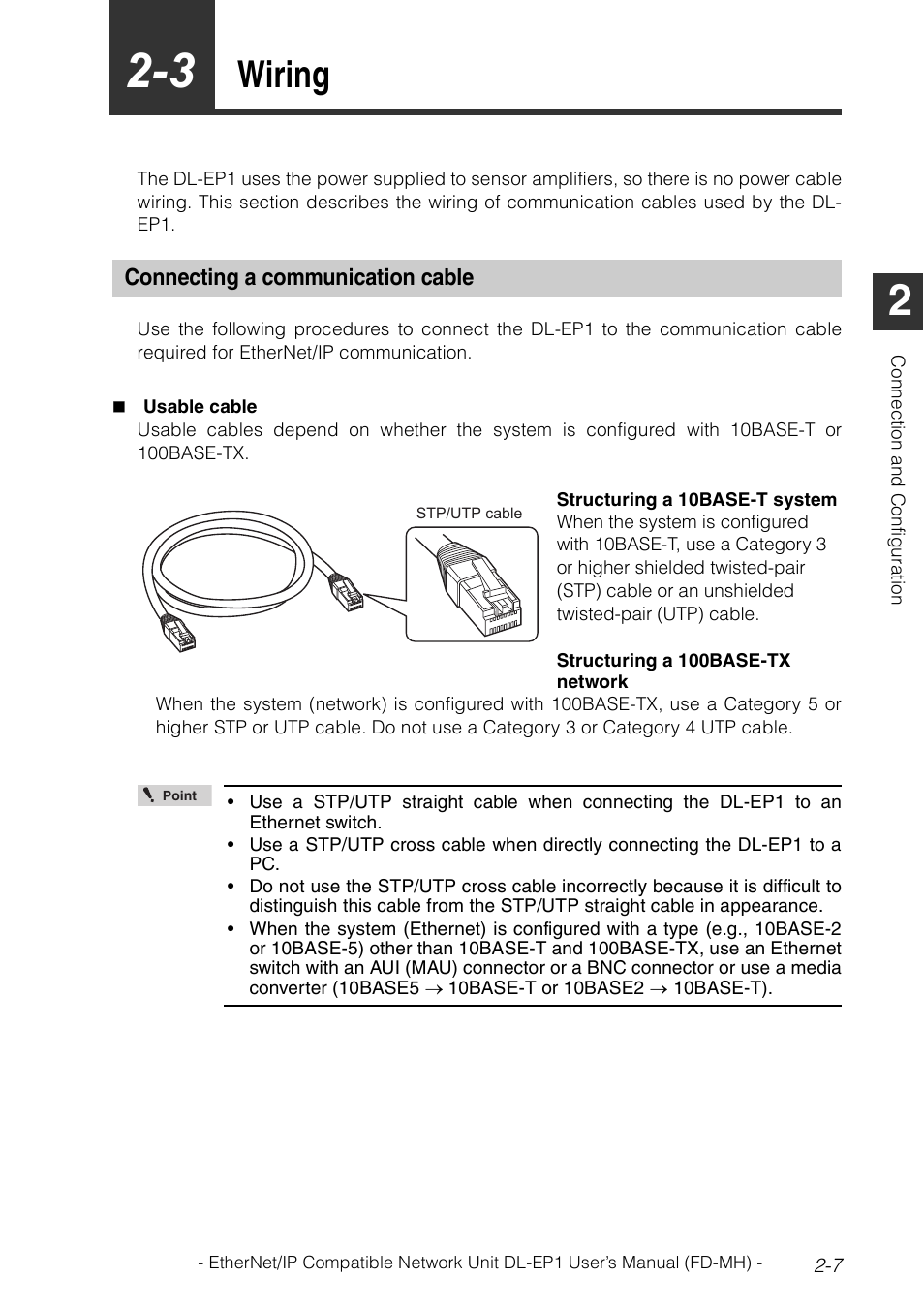 3 wiring, Connecting a communication cable, Connecting a communication cable -7 | Wiring -7, Wiring | KEYENCE DL-EP1 User Manual | Page 23 / 120