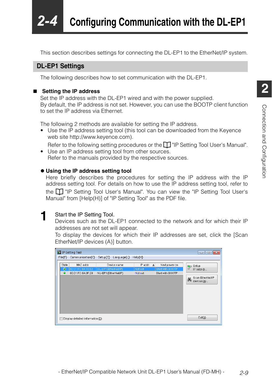 4 configuring communication with the dl-ep1, Dl-ep1 settings, Configuring communication with the dl-ep1 -9 | Dl-ep1 settings -9, Configuring communication with the dl-ep1 | KEYENCE DL-EP1 User Manual | Page 25 / 120