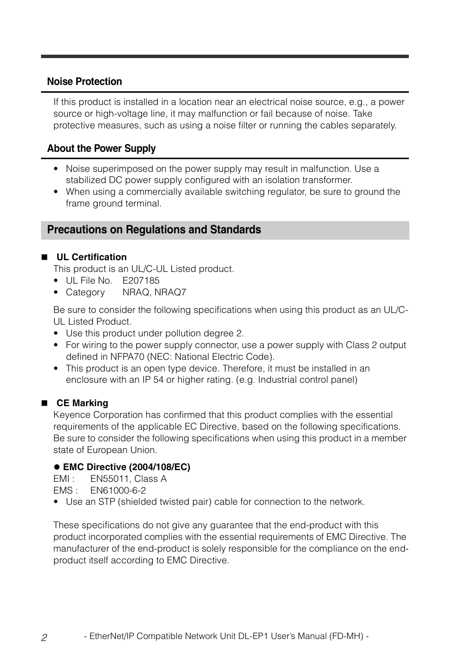 Precautions on regulations and standards | KEYENCE DL-EP1 User Manual | Page 4 / 120