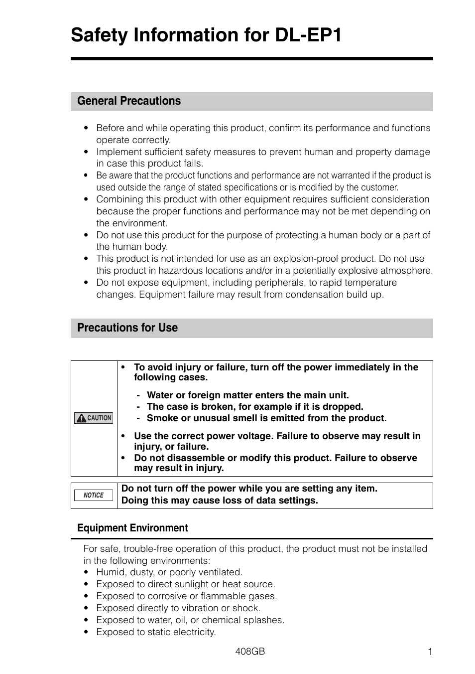 Safety information for dl-ep1, General precautions, Precautions for use | KEYENCE DL-EP1 User Manual | Page 3 / 126