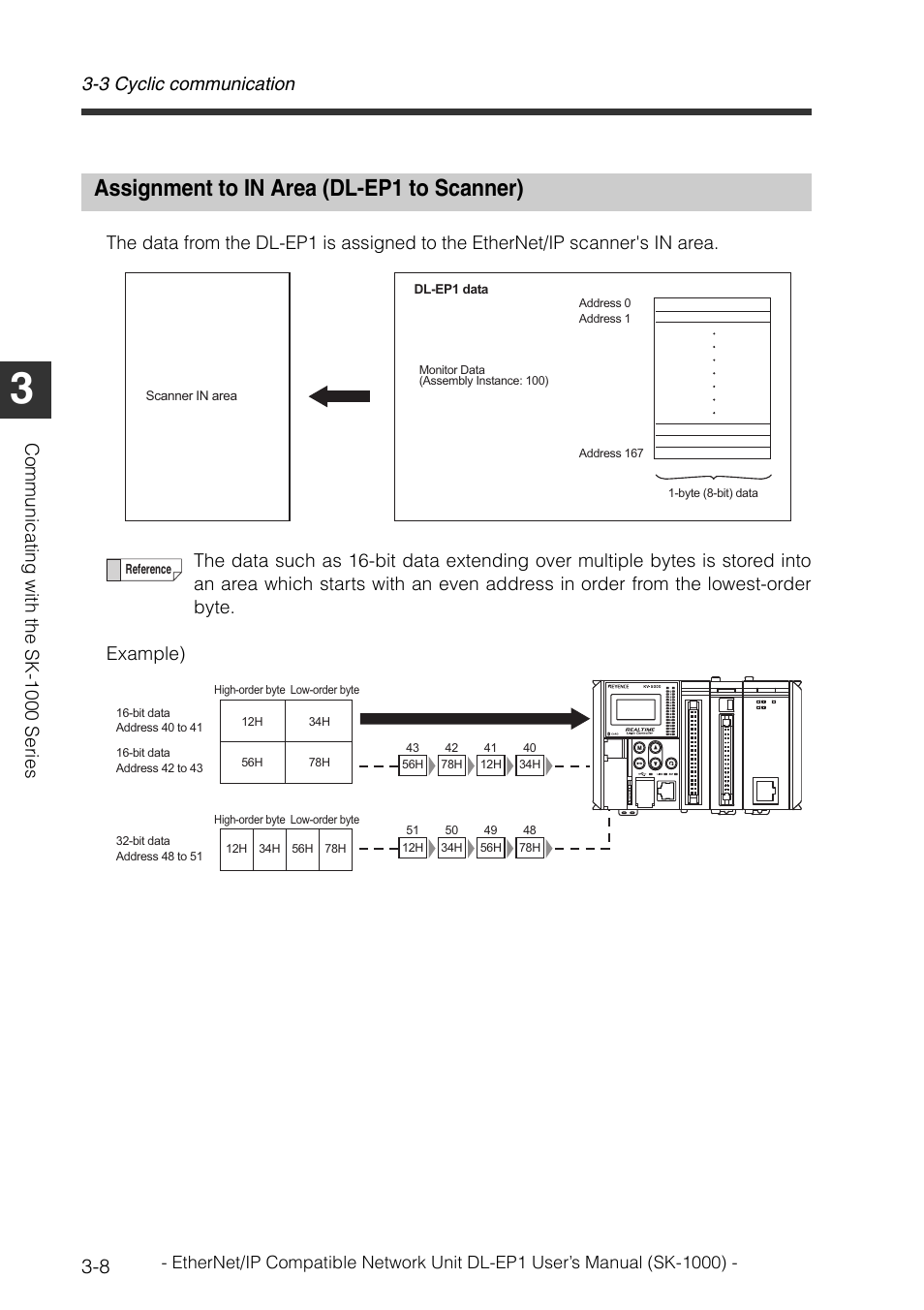 Assignment to in area (dl-ep1 to scanner), Assignment to in area (dl-ep1 to scanner) -8, 3 cyclic communication | KEYENCE DL-EP1 User Manual | Page 36 / 126