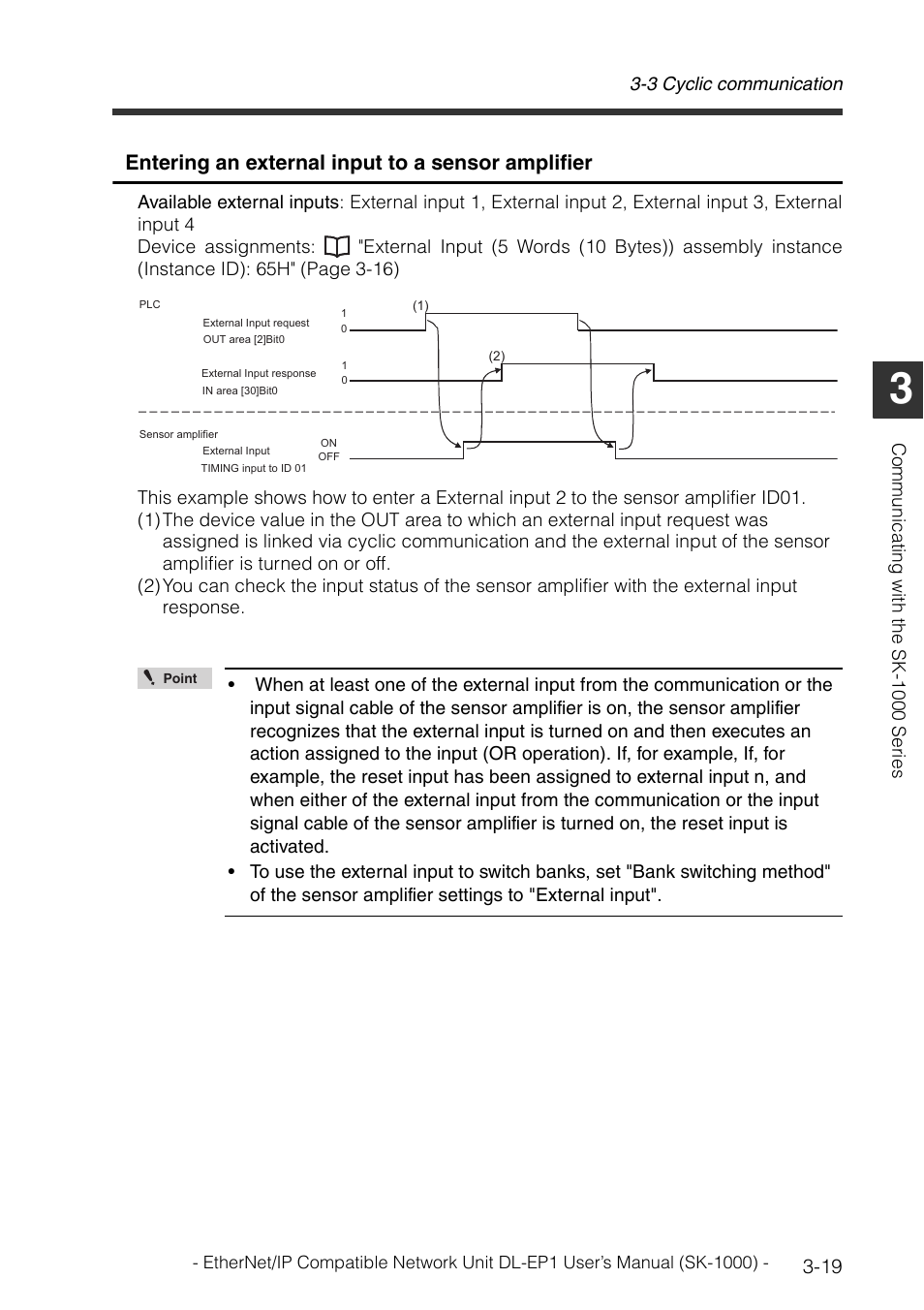 Entering an external input to a sensor amplifier | KEYENCE DL-EP1 User Manual | Page 47 / 126