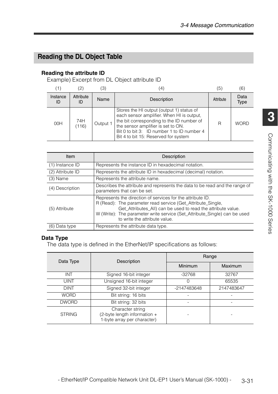 Reading the dl object table, Reading the dl object table -31 | KEYENCE DL-EP1 User Manual | Page 59 / 126