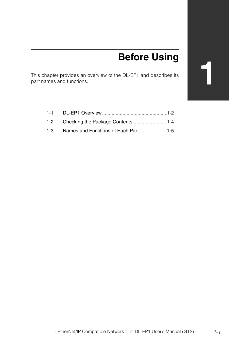 Chapter 1 before using, Chapter 1, Before using | KEYENCE DL-EP1 User Manual | Page 11 / 128