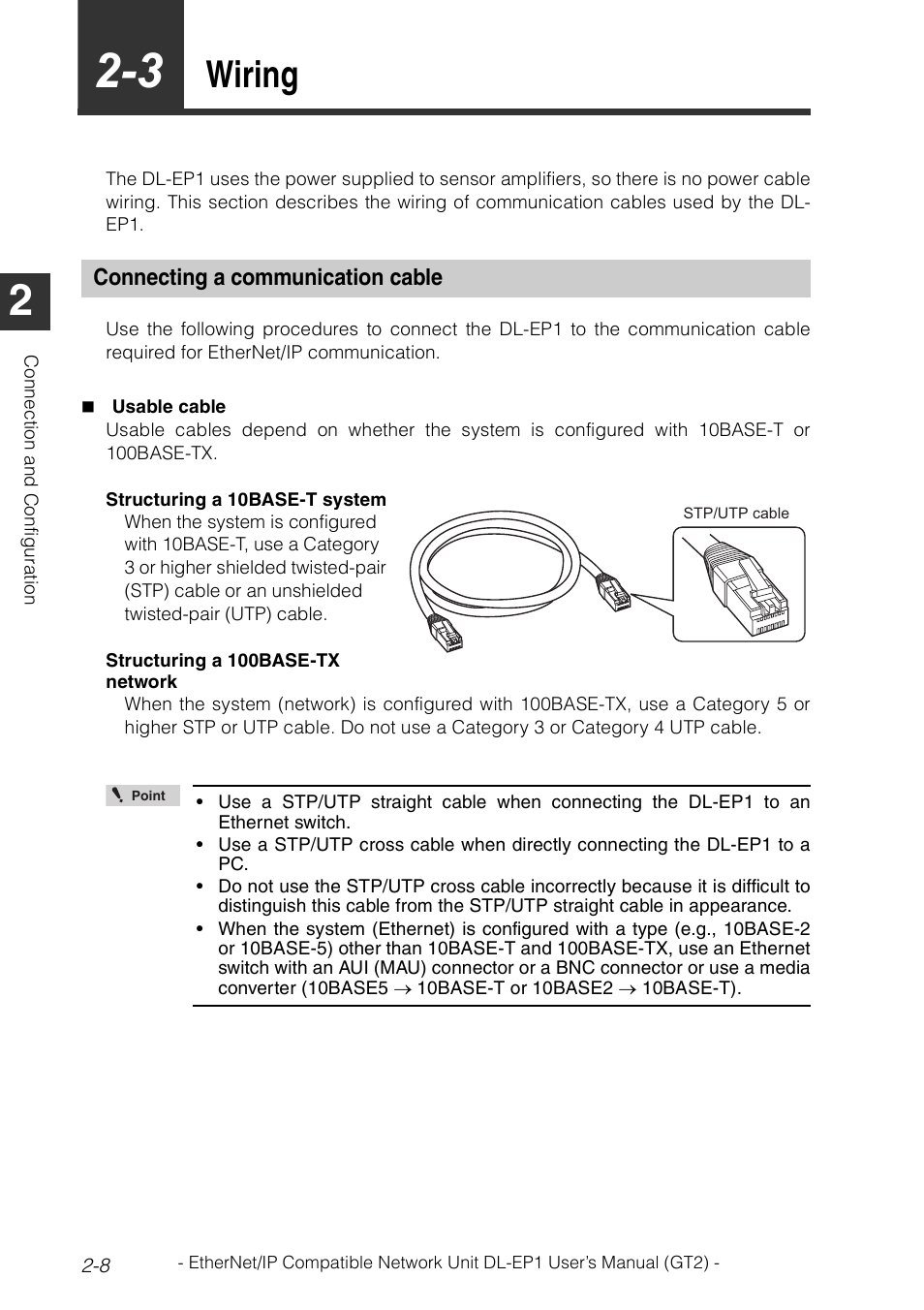 3 wiring, Connecting a communication cable, Wiring -8 | Connecting a communication cable -8, Wiring | KEYENCE DL-EP1 User Manual | Page 24 / 128