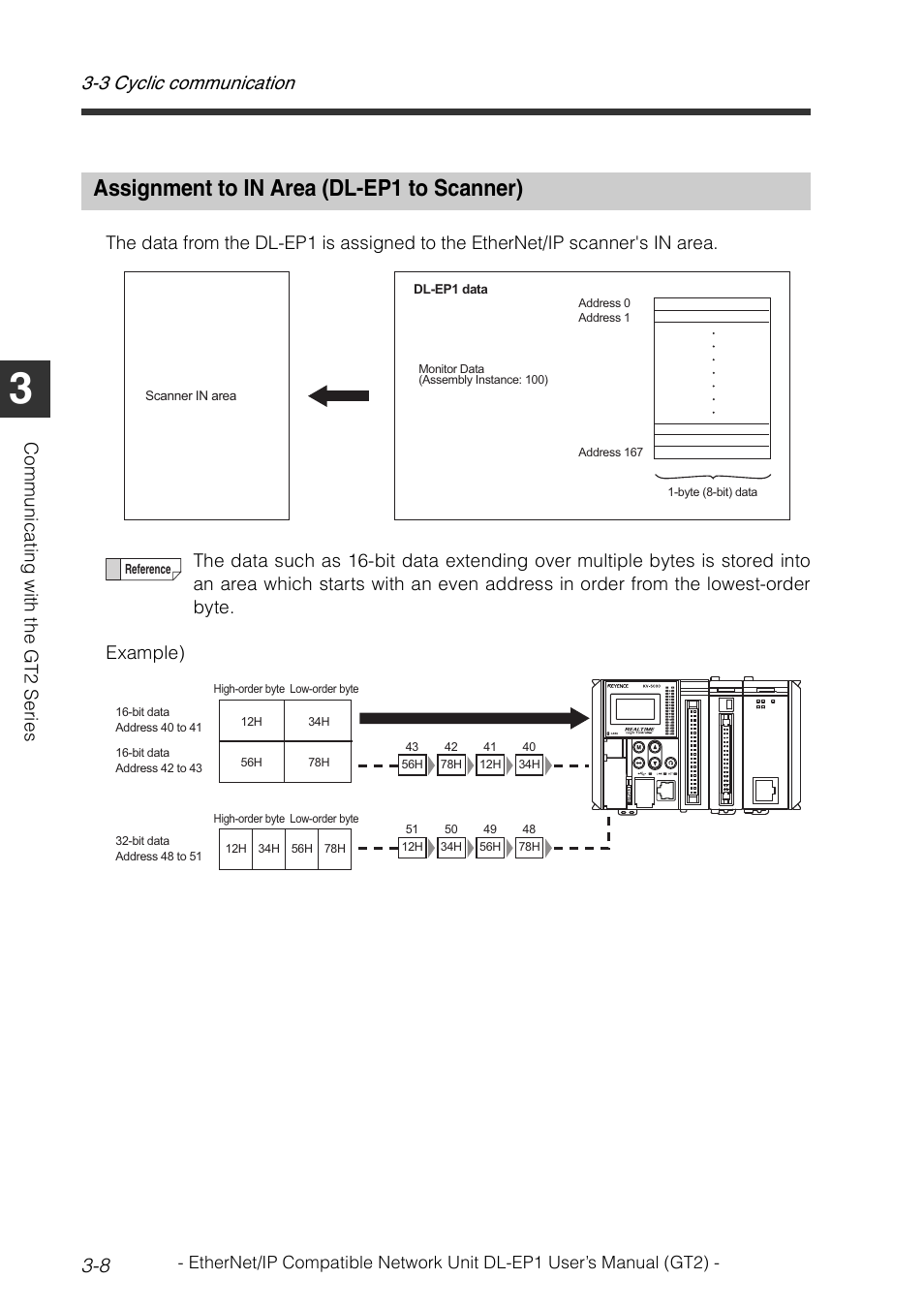 Assignment to in area (dl-ep1 to scanner), Assignment to in area (dl-ep1 to scanner) -8, 3 cyclic communication 3-8 | KEYENCE DL-EP1 User Manual | Page 38 / 128