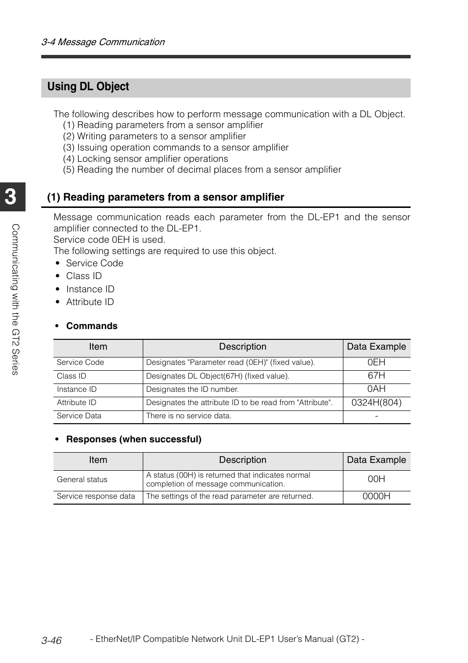 Using dl object, Using dl object -46, 1) reading parameters from a sensor amplifier | KEYENCE DL-EP1 User Manual | Page 76 / 128