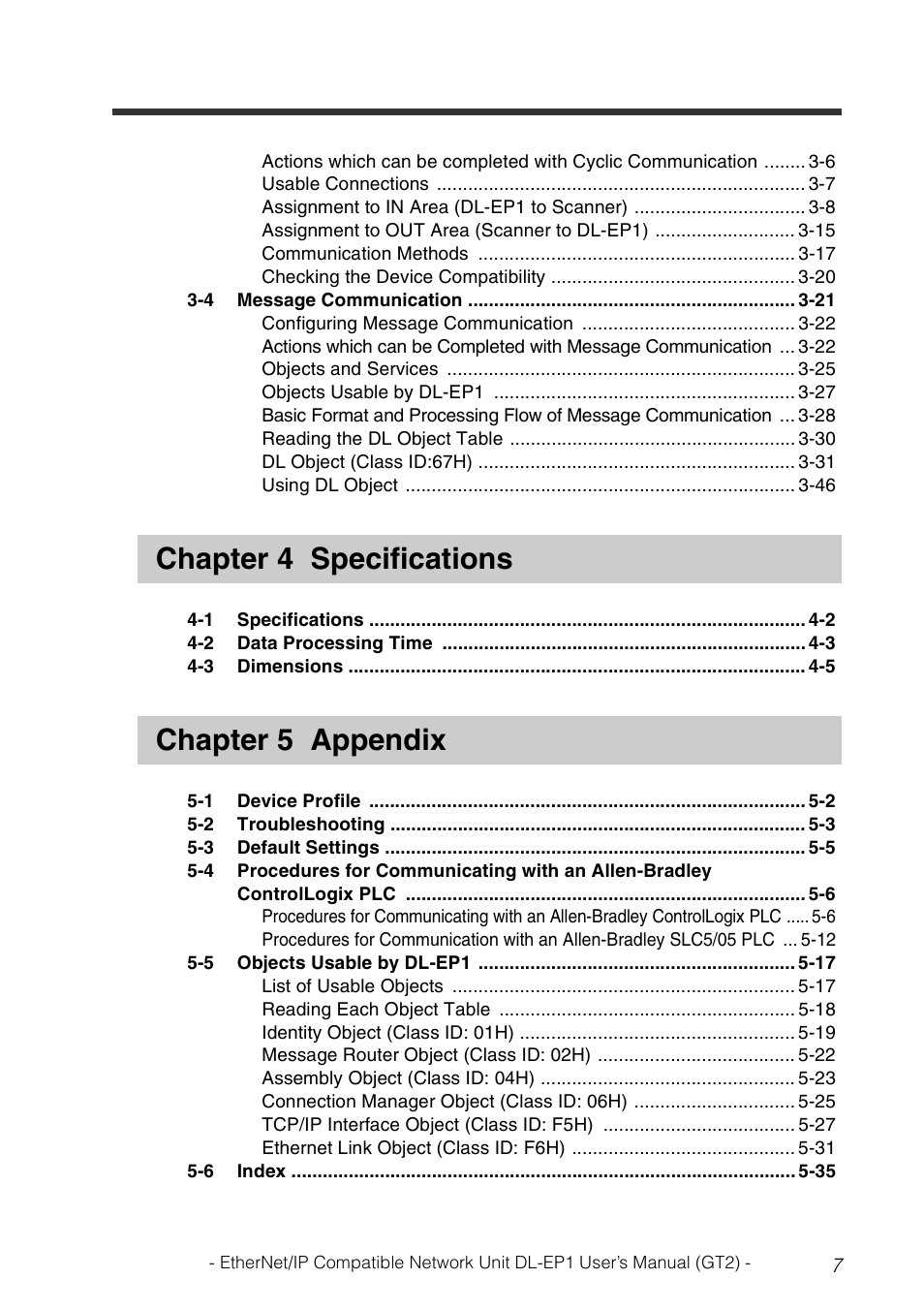 Chapter 4 specifications, Chapter 5 appendix | KEYENCE DL-EP1 User Manual | Page 9 / 128