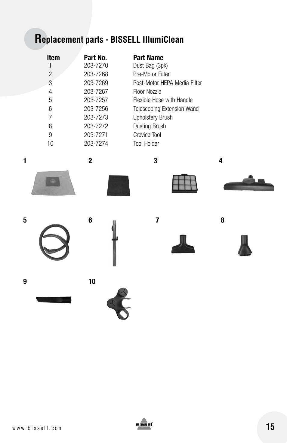 Eplacement parts - bissell illumiclean | Bissell 68G9S User Manual | Page 15 / 16