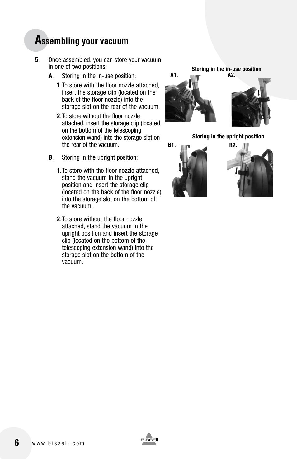 Ssembling your vacuum 6 | Bissell 68G9S User Manual | Page 6 / 16
