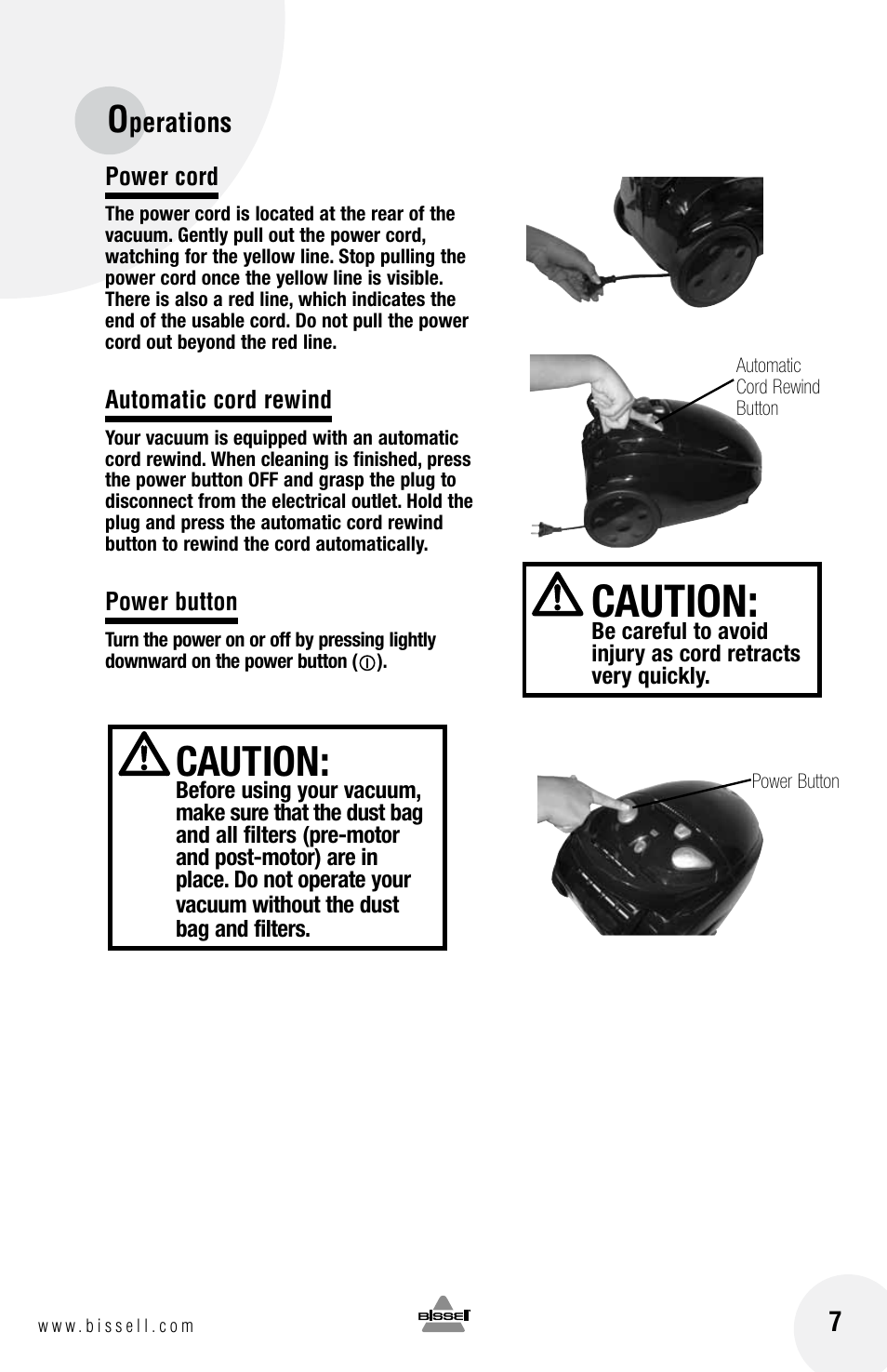 Caution | Bissell 68G9S User Manual | Page 7 / 16