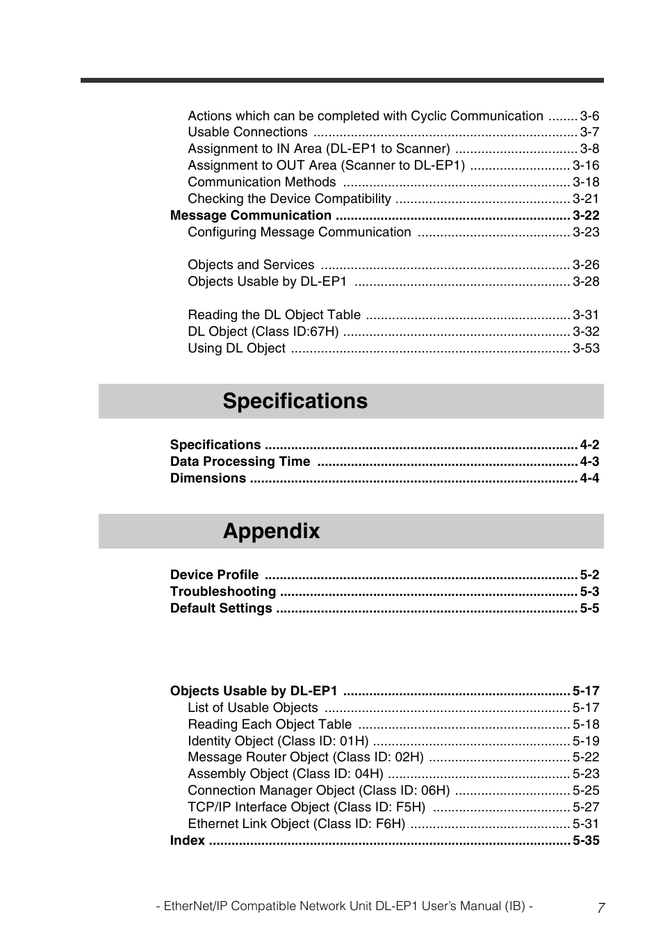 Chapter 4 sp ecifications, Chapter 5 append ix | KEYENCE DL-EP1 User Manual | Page 9 / 134