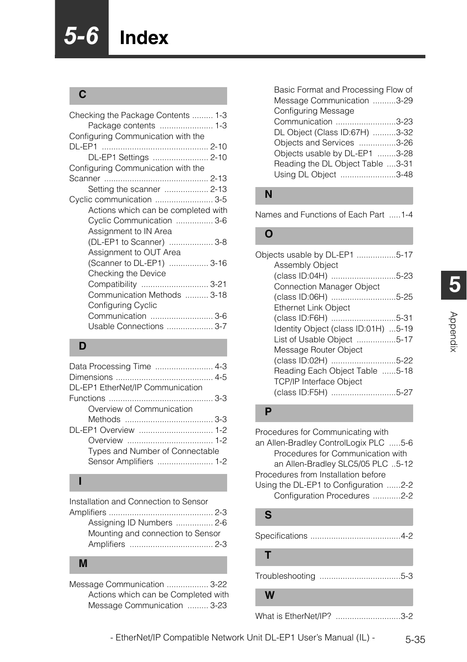 6 index, Index -35, Index | KEYENCE DL-EP1 User Manual | Page 127 / 132