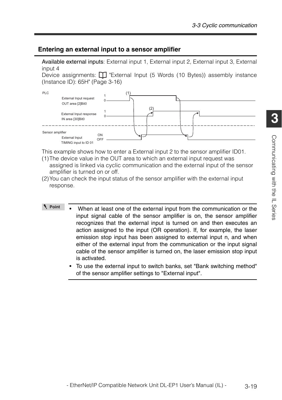 Entering an external input to a sensor amplifier | KEYENCE DL-EP1 User Manual | Page 49 / 132