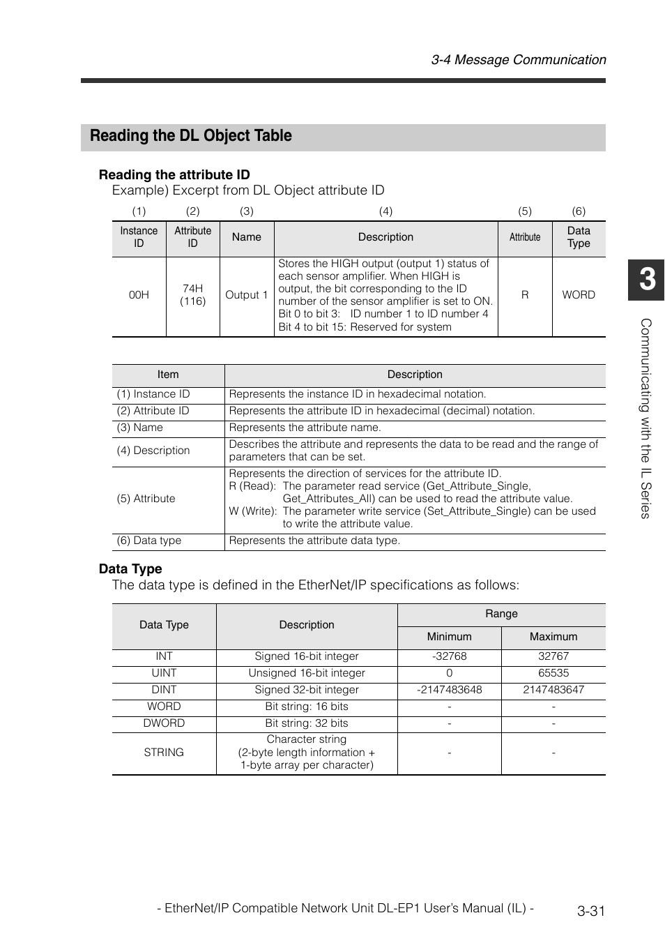 Reading the dl object table, Reading the dl object table -31 | KEYENCE DL-EP1 User Manual | Page 61 / 132